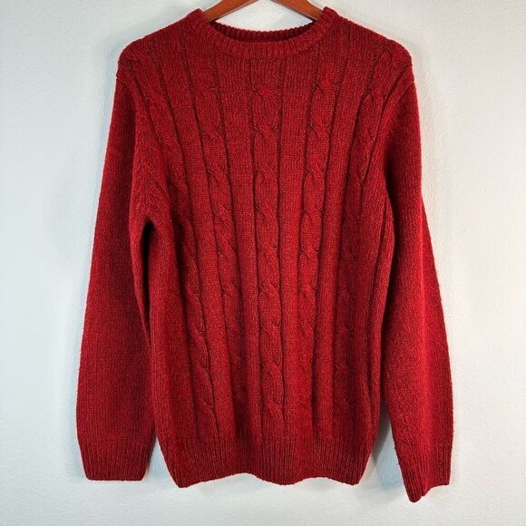 David Taylor Red Cable Knit Crewneck Sweater Mens Medium Fisherman Soft Acrylic - Picture 1 of 9
